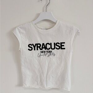 Bershka White Crop Top with Black Print